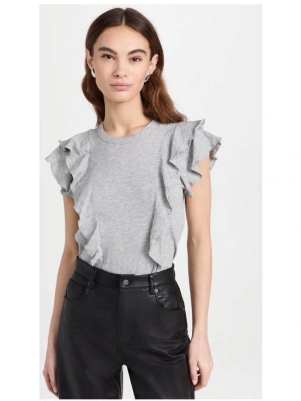 Veronica Beard Bea Short-Sleeve Crewneck Ruffle Tee T-Shirt Gray Size Medium